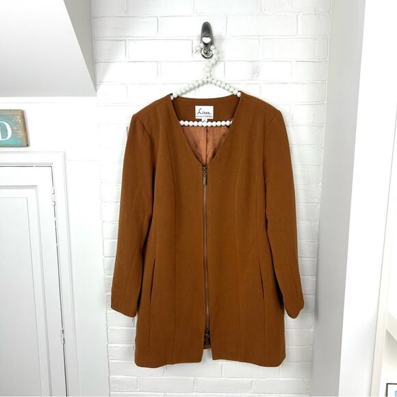 Linea by Louis Dell’Olio Brown Zip Front Classic Jacket Size 16 - Picture 1 of 10